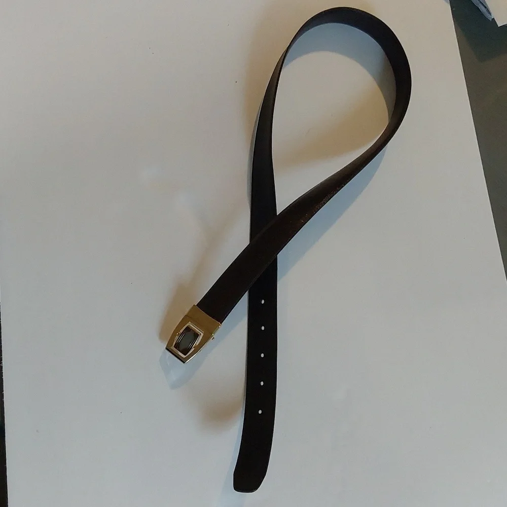 Vintage Luxury Men's Black/ Brown Reversible Leather Belt Gold /Silver Buckle Lg
